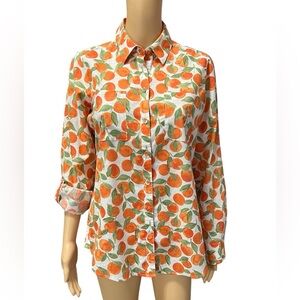 Foxcroft Orange Bliss Cotton Long To Rolled 3/4 Sleeve Button Up Blouse Size 4